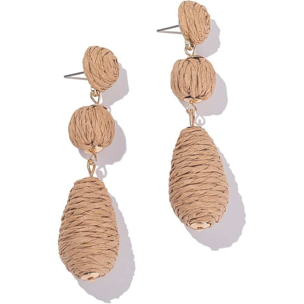 Women's Tan Boho Raffia Earrings Statement Dangle Cute Teardrop Jewelry